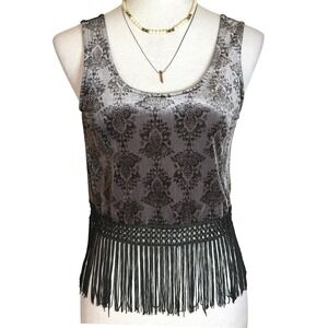 Y2K Velour Burnout Fringe Hem Tank Top Womens S Boho Festival Indie Sleaze USA